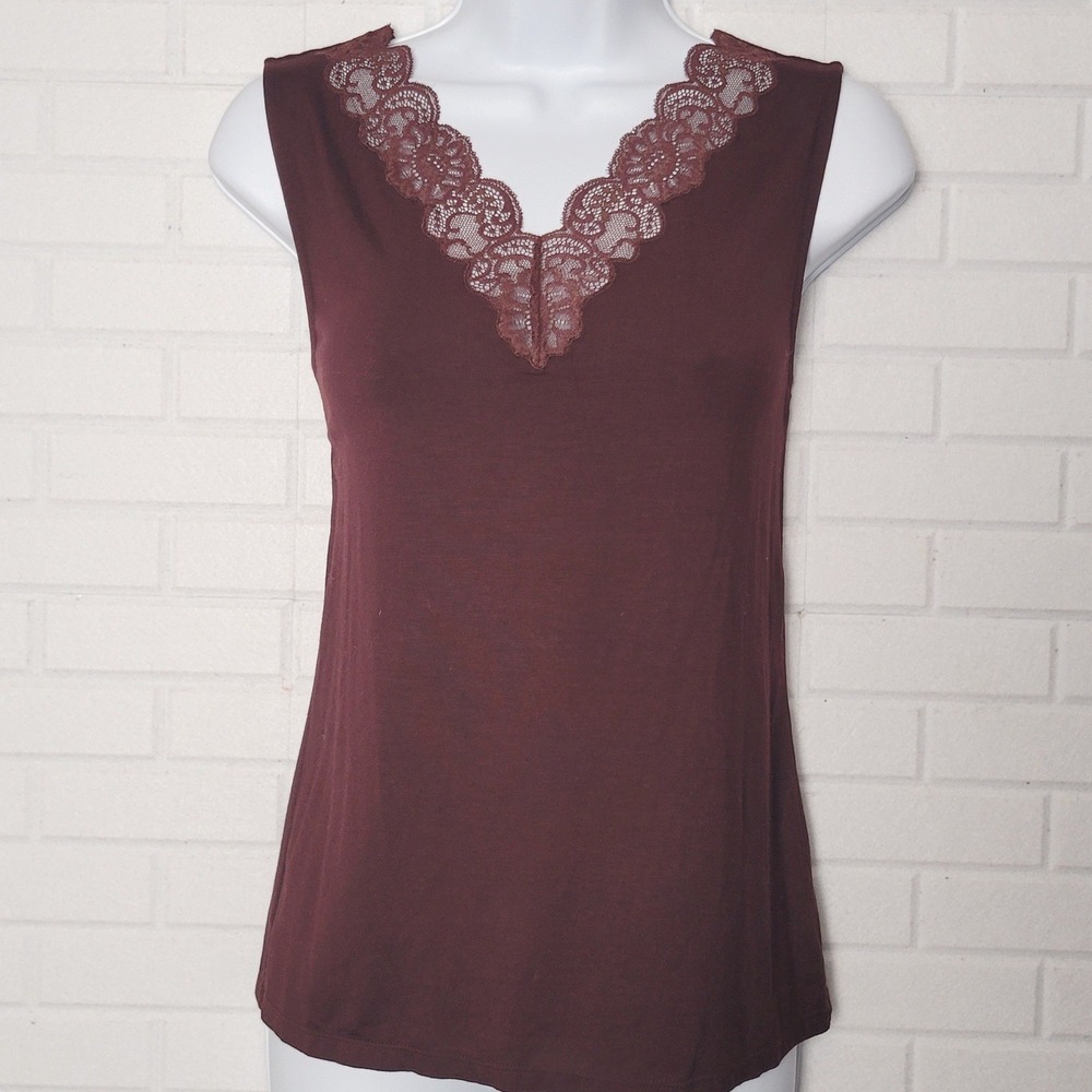Vintage 2000s Lauren Ralph Lauren Tank Top M Plum Aubergine Lace Trim Cami